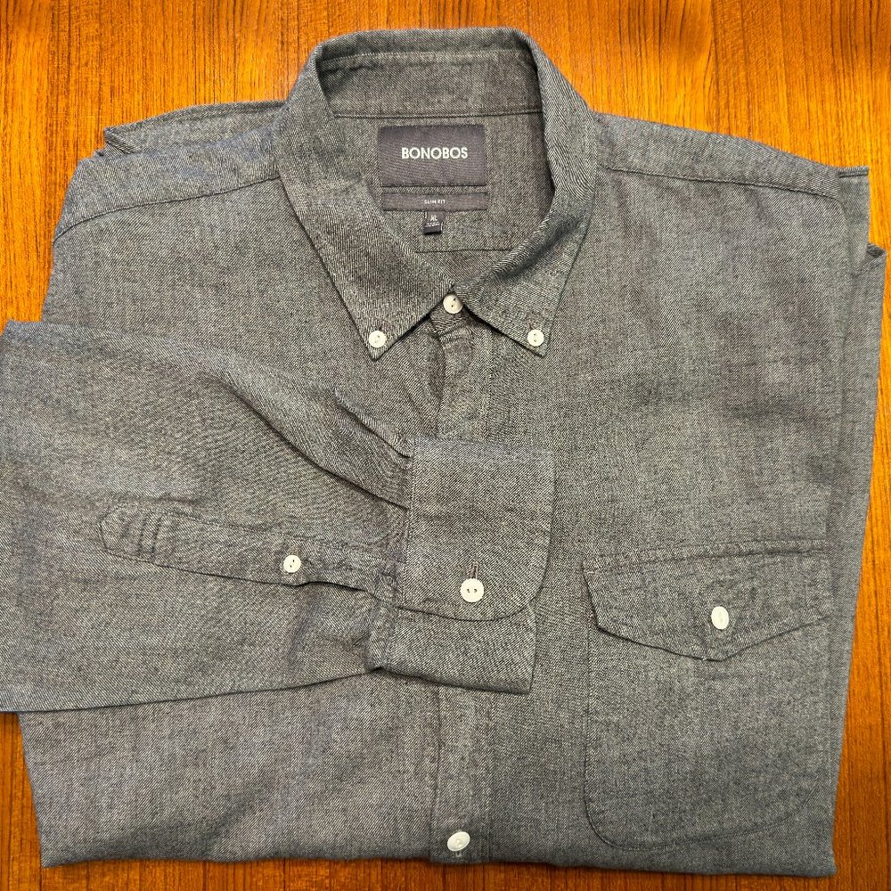Bonobos Gray XL Slim Fit Casual Button Down Collar Shirt EUC